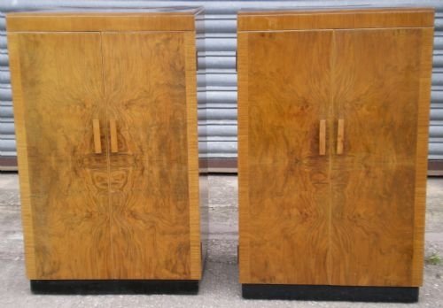 Pair Deco Walnut Fitted Small Cabinets
